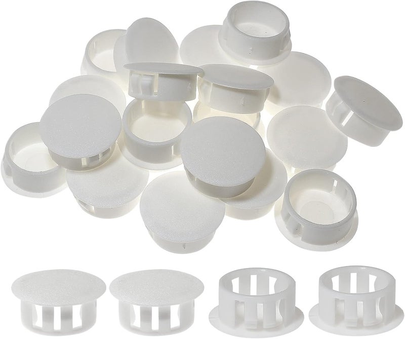 Moicstiy 30 PCS White Hole Plugs - 7/8 inch (22mm) Plastic Flush Type Hole Plugs Snap in Locking Hole Tube, Used for Furniture, Cabinet, Pipe & Tube, Round End Caps Cover Inserts - Image 1